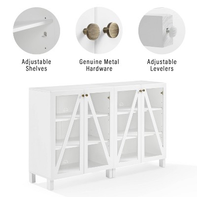 White 60" Media Sideboard Cabinet with Glass Doors and Shelves