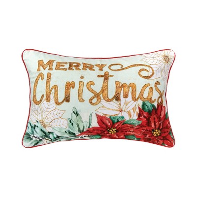 C&F Home Merry Christmas Poinsettia 14" x 22" Printed and Embroidered Throw Pillow