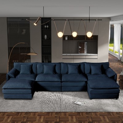 DOMETOUE Modular Sectional Sofa, Oversized Deep Seat U Shaped Couch Set for Living Room, 4-Seater Chenille Cloud Couches with 2 Movable Ottomans