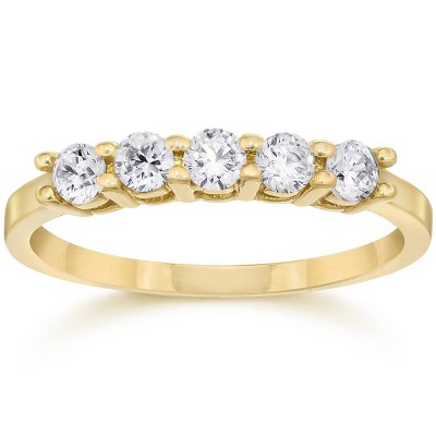 Pompeii3 1/2ct Five Stone Diamond Ring 14K Yellow Gold