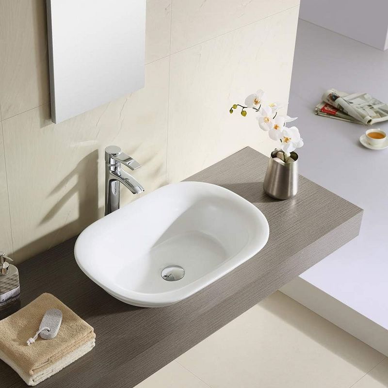 Fine Fixtures Rounded Corners Rectangular Thin Edge Vessel Bathroom Sink Vitreous China Without Overflow, 3 of 7