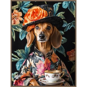 Amanti Art Tea Time Dachshund by Mowzu  Framed Canvas Wall Art - 1 of 4