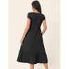 Seta T Women's Casual Round Neck Ruffle Hem Short Cap Sleeve Knit Tiered Midi Dress with Pockets - 4 of 4