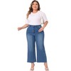 Agnes Orinda Women's Plus Size Stretchy Washed High Waist Zipper Casual Wide Leg Palazzo Jeans with Button  Blue 4X - 3 of 4