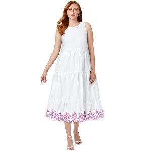 Jessica London Women's Plus Size Sleeveless Eyelet Poplin Dress - 1 of 4