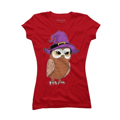 Junior's Design By Humans Owl Witch Halloween T Shirt By thebeardstudio T-Shirt