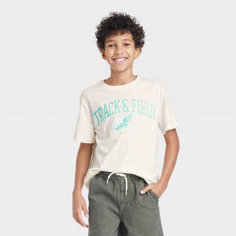 Boys' Track & Field Short Sleeve Graphic T-Shirt - art class™ Cream XS