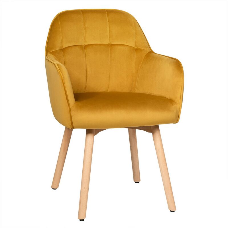 Tangkula 2PCS Modern Accent Armchair Upholstered Leisure Chair w/ Wooden Legs Yellow, 5 of 11