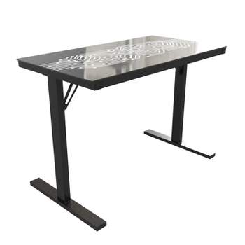 BlackArc Black Gaming Desk with Circuit Board Inspired LED Lighted Top, 43" Gaming Computer PC Desk with Remote Controlled LED Lights