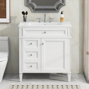 SeaCamel 30" Single Sink Bathroom Vanity - Modern Storage Cabinet with 2 Drawers & Tip-out Drawer - 1 of 4