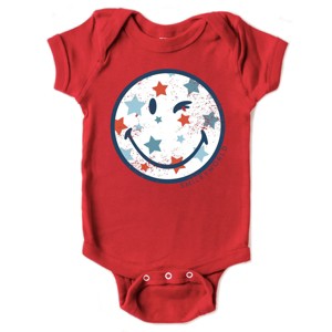 The Juniper Shop SmileyWorld Patriotic Star Wink Baby Short Sleeve Bodysuit - NB - Red - 1 of 4
