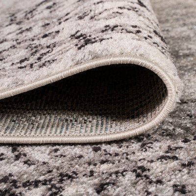 Dark Gray and Cream Medallion 8' x 10' Reversible Synthetic Rug