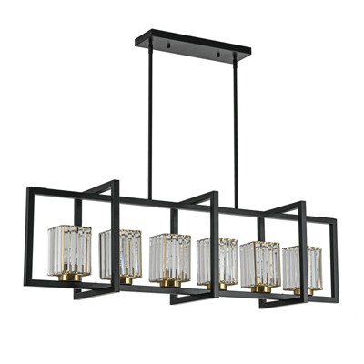 LLHZSY 43 3/10" Modern Linear Pendant Chandelier With Crystal Shape Linear Kitchen Island 6-Lights Fixture for Dining Room Kitchen Island