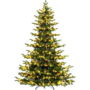 Vivatrees 6 Ft Prelit Artificial Christmas Tree With Warm White Lights, Metal Stand, Hinged Branches, Xmas Tree for Decor, Green - 1 of 4