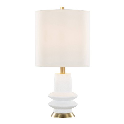 Set of 2 White Polyresin Table Lamps with Brass Accents