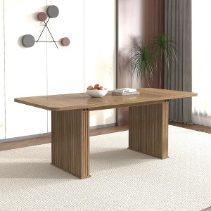 Wood Extendable Dining Table for 6-10, Particle Board Dining Table with Double Pedestal, Rectangular Dining Table for Kitchen or Family Room-Koiai - 1 of 4