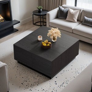33.25" Square Coffee Table with 4 Drawers - Leovsnove - 1 of 4
