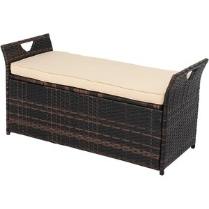 VINGLI 40 Gallon Outdoor Storage Bench with Cushion, Rattan Storage Box, Patio Wicker Deck Box with Seat - 1 of 4