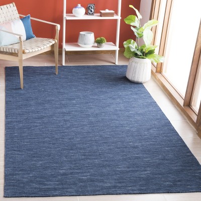 Handmade Navy Blue Wool and Cotton Flat Woven Rug, 4' x 6'