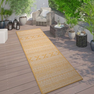 Yellow Geometric Flat Woven Indoor/Outdoor Runner Rug