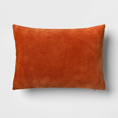 Oversize Washed Cotton Velvet Lumbar Throw Pillow Orange