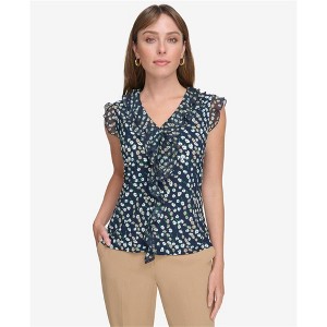 Tommy Hilfiger Womens Ruffle Neck Floral Sleeveless Blouse Top - 1 of 1