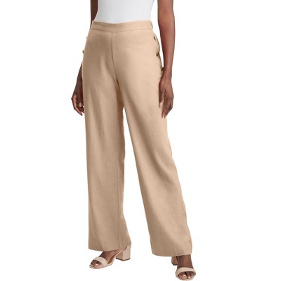 Jessica London Women's Plus Size Linen Wide Leg Sailor Pant