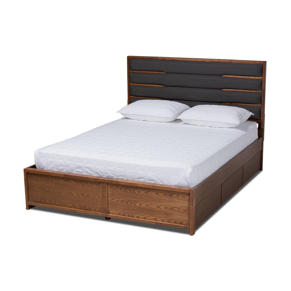 Photos - Bed Frame Queen Elin Wood Platform Storage Bed with Drawers Dark Gray/Walnut - Baxto