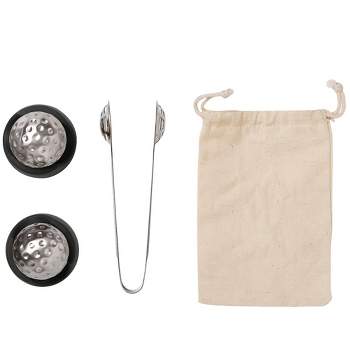 Outset Stainless Steel Golf Ball Whiskey Chillers with Storage Bag and Tongs Set of 2