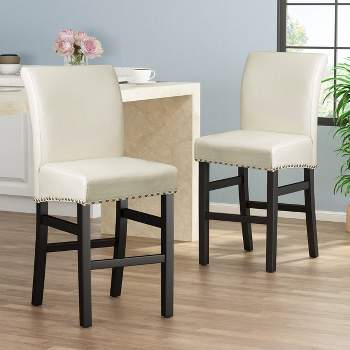 Set of 2 Lisette Leather 25" Counter Height Barstool Ivory - Christopher Knight Home