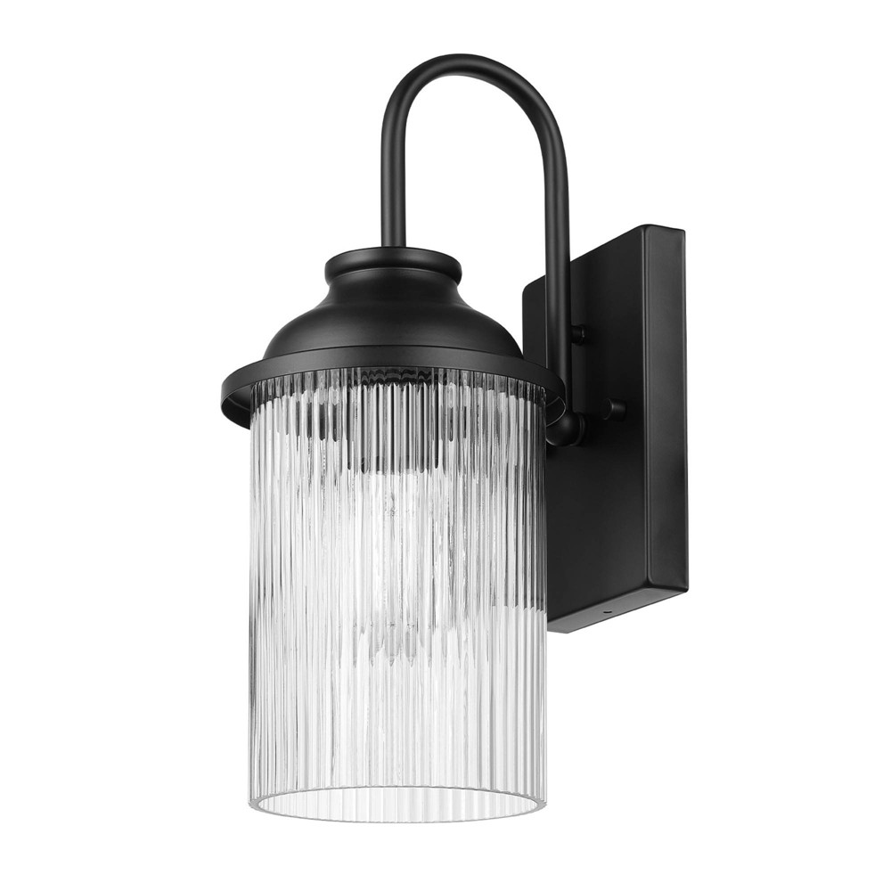 Globe Electric 1-Light Matte Black Outdoor Wall Sconce with Ribbed Glass Shade: Weather Resistant, ETL Listed, Dimmable