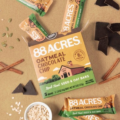 88 Acres Oatmeal Chocolate Chip Seed & Oat Granola Bars - 6g Protein - 8oz/5ct
