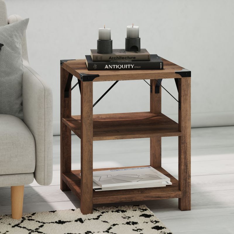 Emma and Oliver Engineered Wood Modern Farmhouse Two Tiered End Table with Metal Accents, 3 of 8