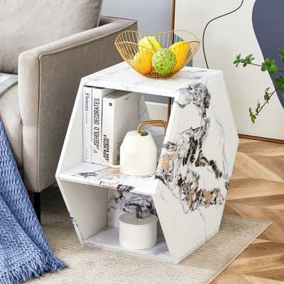 NicBex Modern Hexagonal Textured-Pattern Coffee Table with Storage,Center Table for Living Room,Multi-Hole Design Furniture