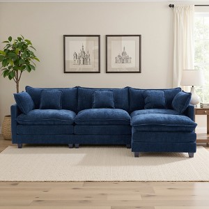 Chenille 3-Seat Sectional Sofa – Modular Deep Seat Sleeper Couch with Ottoman & Side Pocket | Ultimate Comfort for Living Room, Apartment, or Office - 1 of 4