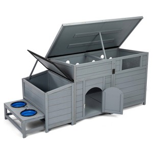 AZL1 Life Concept Pet Crates and Houses Wood Dog House, Outdoor Dog Kennel with Food Bowls, Vents, Openable Roof, Gray, 21.9"*58.9"*28.5" - 1 of 4