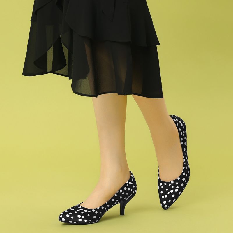 Allegra K Women's Pointed Toe Polka Dots Stiletto Heels Pumps, 2 of 7