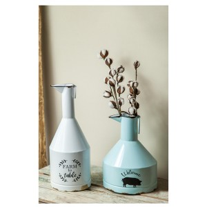 Manual Woodworks and Weavers Vintage-Style Decorative Jug, Distressed Blue Metal Flower Holder - 1 of 3