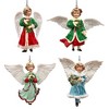 Enchanted Handpainted Angel Ornaments Set of 4, Vintage Angelic Christmas Tree Decorations - 4 of 4