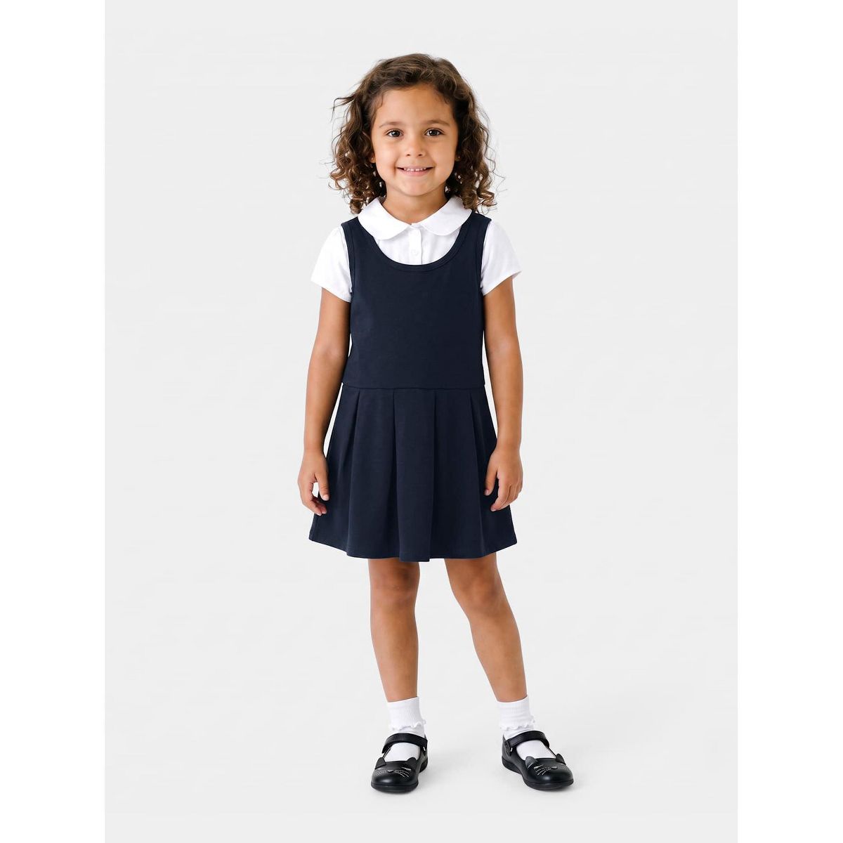 The Children's Place Toddler Girls Uniform Short Sleeve Ponte Knit 2 In 1 Dress