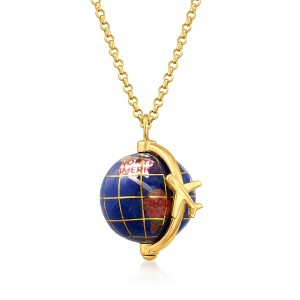 Ross-Simons Italian Multi-Gemstone World Travel Globe Necklace in 18kt Gold Over Sterling - 1 of 4