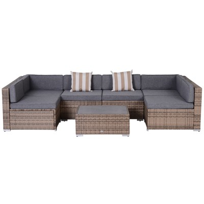 Outsunny 7-Piece Patio Furniture Sets Outdoor Wicker Conversation Sets All Weather PE Rattan Sectional sofa set with Cushions & Slat Plastic Wood Table, 5 of 10