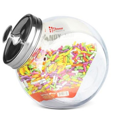 Home Basics Medium 57.48 oz. Round Glass Medium Candy Storage Jar with Stainless Steel Top, Clear