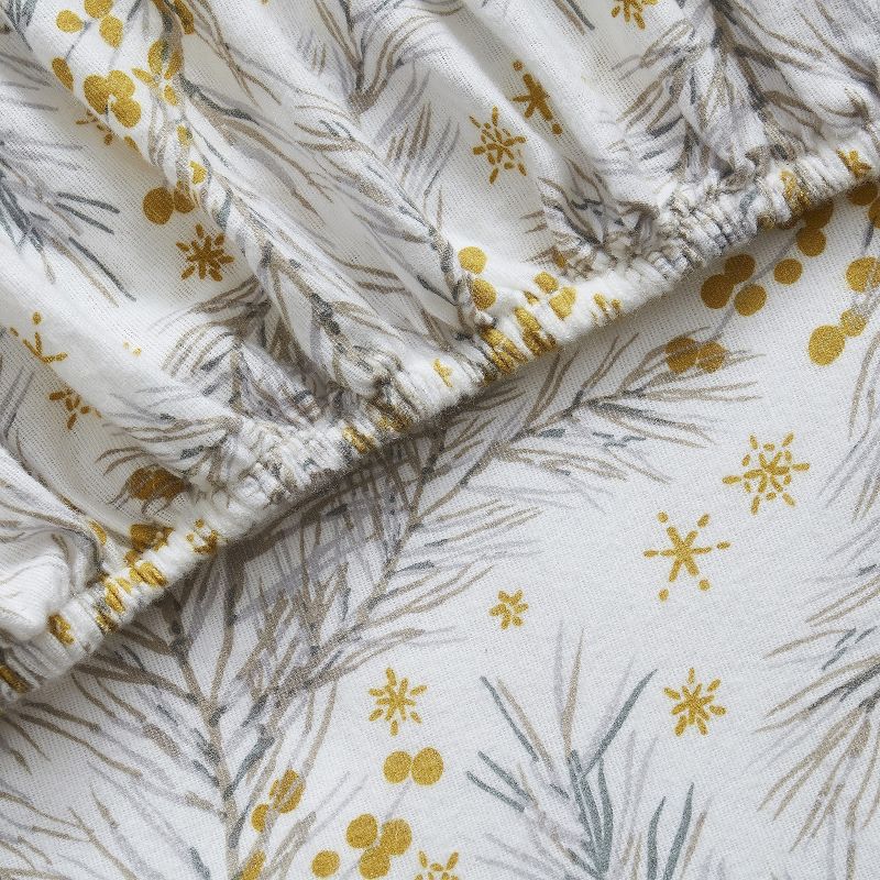 Kate Aurora Holiday Essentials Cozy Bed Collection Deep Pocket 100% Cotton Flannel Christmas Gold Pines 4 Piece Sheet Set, 3 of 4