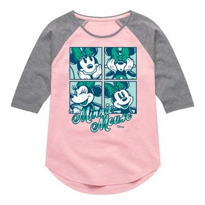 Girls' - Disney - Plaid Minnie Mouse Shirt Tail Raglan Graphic T-shirt - 1 of 4