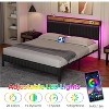 King Size Upholstered Bed Frame with LED Lights and Storage Headboard, Heavy Duty, Charging Station, No Box Spring Needed, Black Leather - 4 of 4