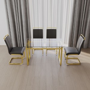 NicBex Dining Table Set for 4 Modern Glass Dining Table with Glass Tabletop, Geometric Legs and 4 PU Chairs for Dining Room - 1 of 4