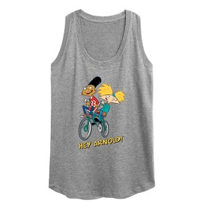 Women's - Hey Arnold! - Arnold and Gerald on Bike Graphic Racerback Tank - 1 of 4