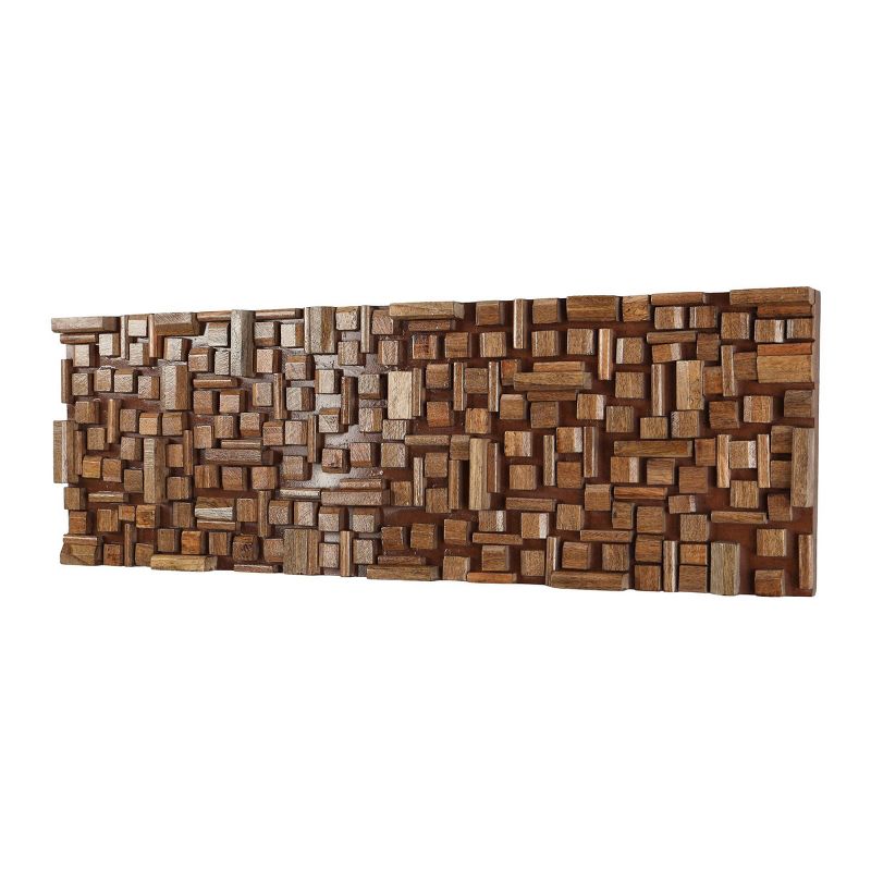 Mango Wood Abstract Handmade Geometric Block Panel Wall Decor Brown - Olivia & May, 4 of 7