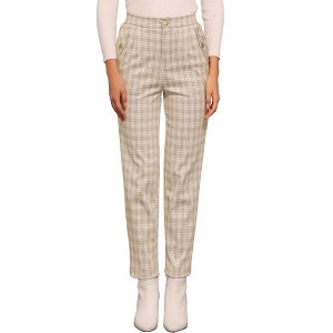 INSPIRE CHIC Women's Vintage Tartan Plaid Elastic Waist Straight Long Trousers - 1 of 4